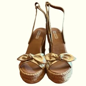 Tabitha Simmons Wedge Platform metallic sandal